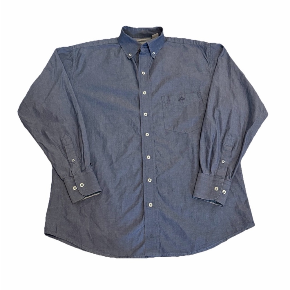 Resistol Ranch Solid Cotton Button-Down Shirt Blue Long Sleeve Men’s M